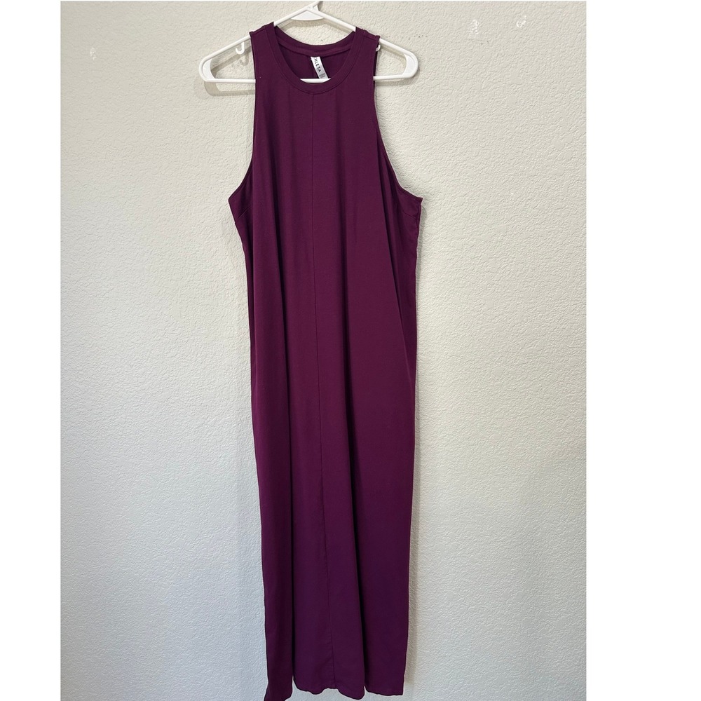 Athleta Womens Large Purple High Neck Sleeveless Side Slit Maxi Dress Plum L
